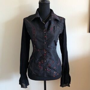 Elegant Black Embroidered Women's Top